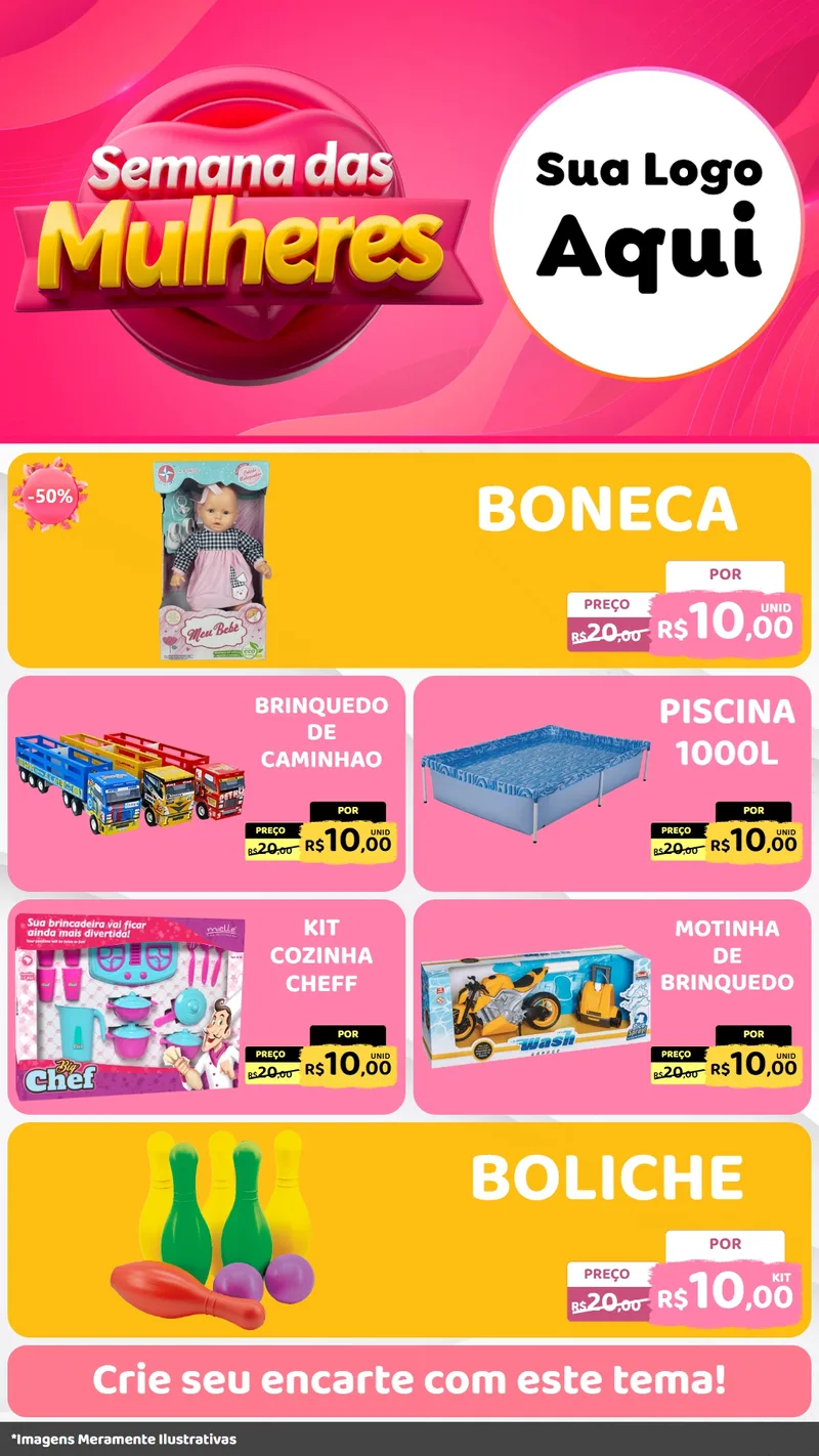 Modelo de TV para TV Vertical com o tema Semana das Mulheres para Brinquedos