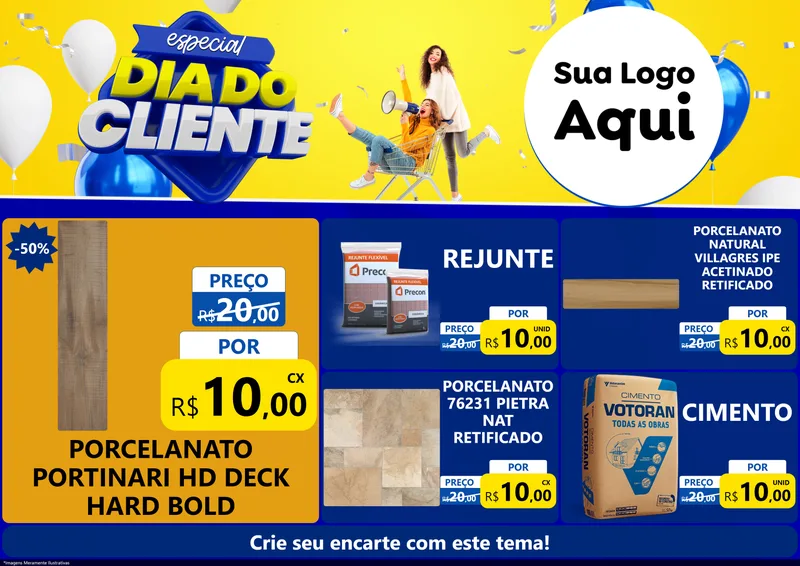 Modelo de Encarte para Encarte A4 Horizontal com o tema Especial Dia do Cliente para Pisos e revestimentos