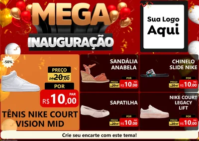 Modelo de Encarte para Encarte A4 Horizontal com o tema Mega Inauguração para Calçados