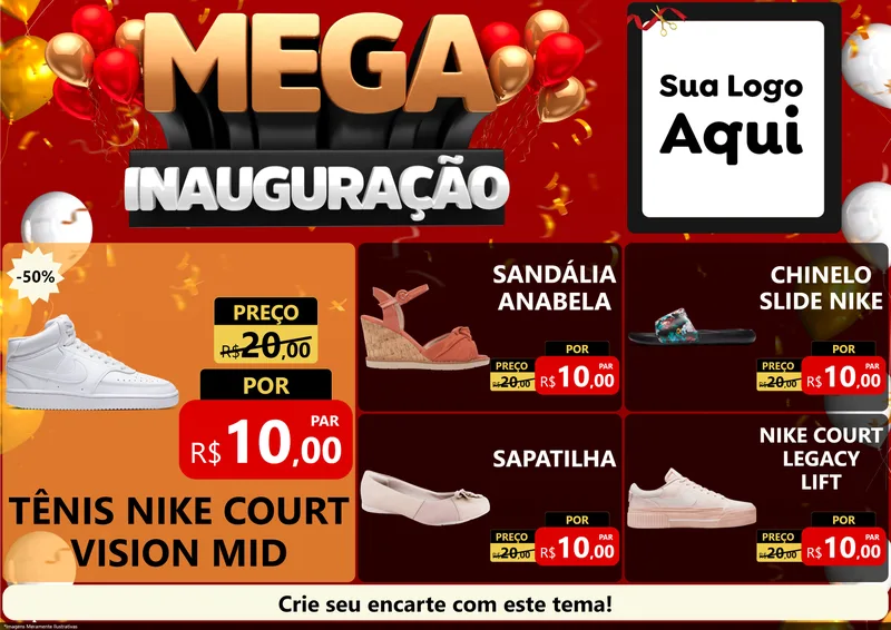 Modelo de Encarte para Encarte A4 Horizontal com o tema Mega Inauguração para Calçados