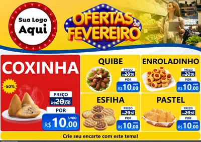 Modelo de Encarte para Encarte A4 Horizontal com o tema Ofertas de Fevereiro para Salgadaria