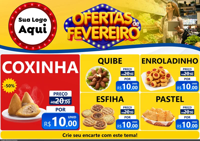 Modelo de Encarte para Encarte A4 Horizontal com o tema Ofertas de Fevereiro para Salgadaria