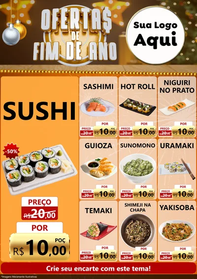 Modelo de Encarte para Encarte A4 Vertical com o tema Ofertas de Fim de Ano para Comida japonesa