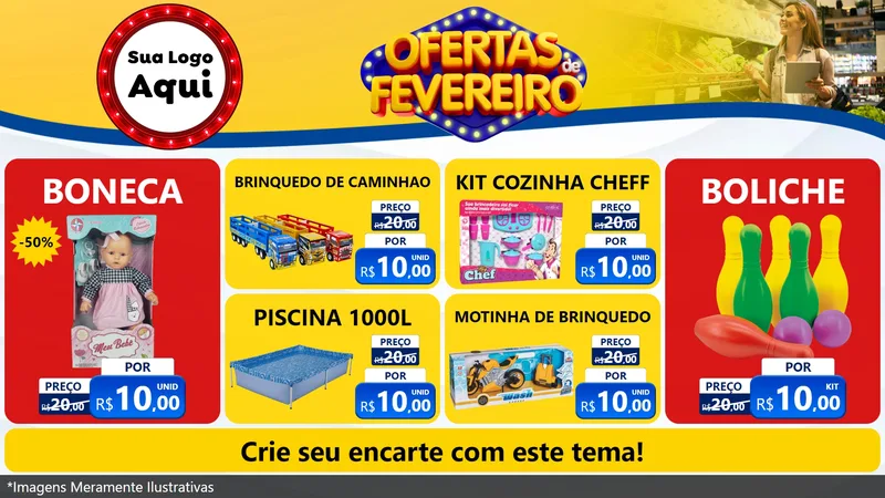 Modelo de TV para TV Horizontal com o tema Ofertas de Fevereiro para Brinquedos