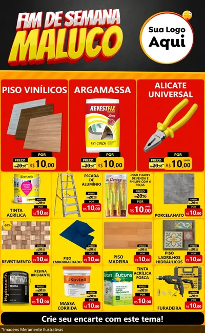 Modelo de Encarte para Encarte Grande com o tema Final de Semana Maluco para Material para Construção