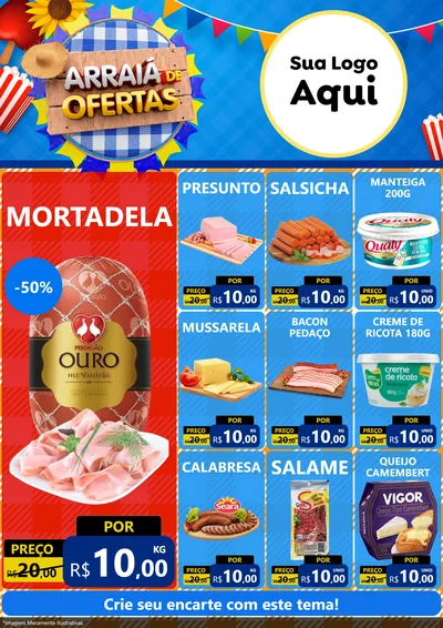 Modelo de Encarte para Encarte A4 Vertical com o tema Arraiá de Ofertas para Frios e Laticínios