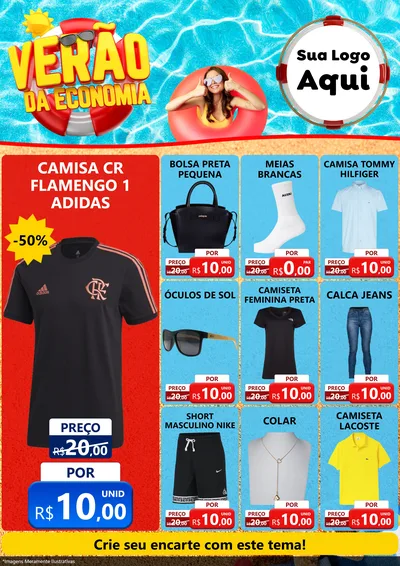 Modelo de Encarte para Encarte A4 Vertical com o tema Verão da Economia para Roupas e acessórios