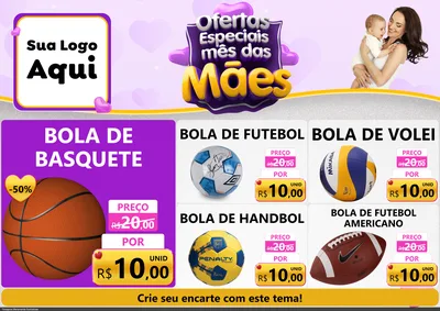 Modelo de Encarte para Encarte A4 Horizontal com o tema Ofertas Especiais - Mês das Mães para Artigos Esportivos