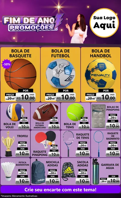 Modelo de Encarte para Encarte Grande com o tema Fim de Ano Promoções para Artigos Esportivos