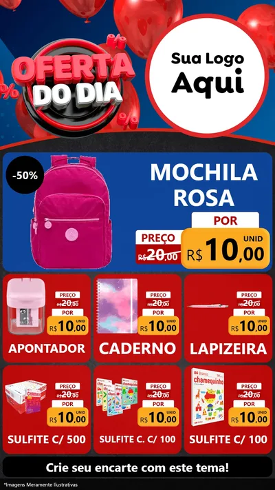 Modelo de Rede Social para Stories com o tema Oferta do Dia para Papelaria
