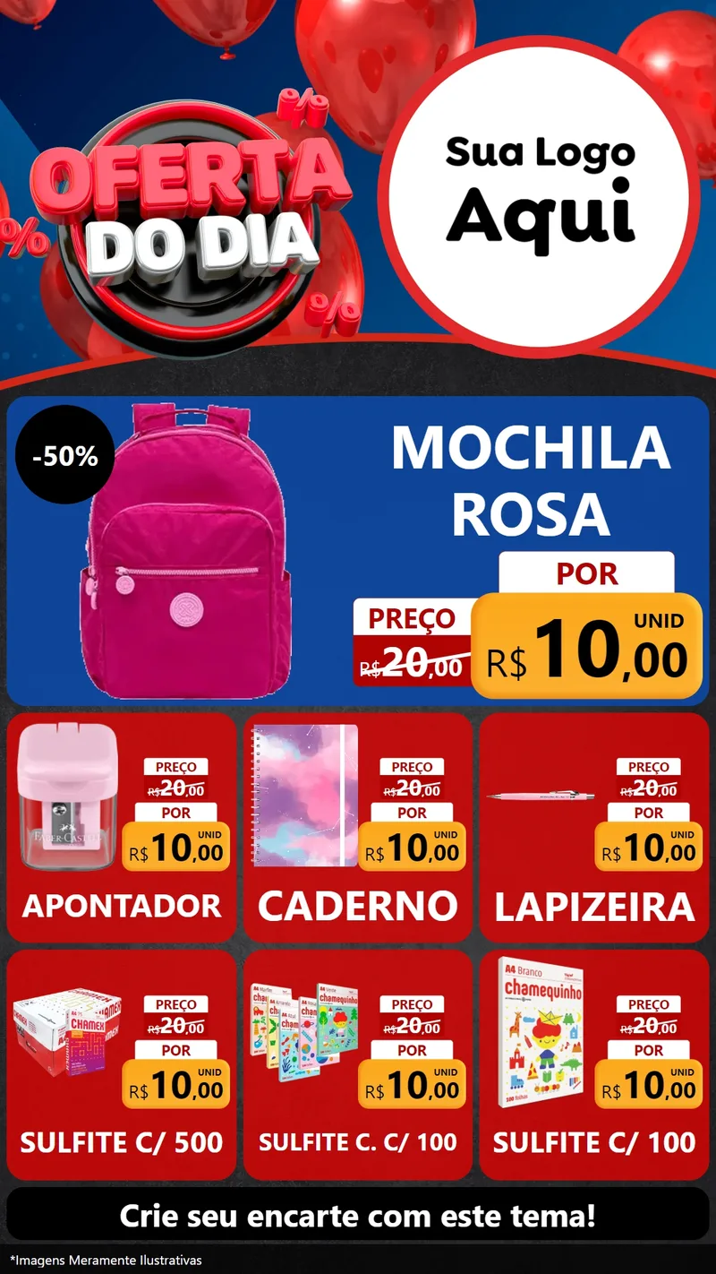 Modelo de Rede Social para Stories com o tema Oferta do Dia para Papelaria