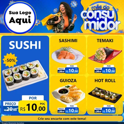 Modelo de Rede Social para Feed Facebook com o tema Mês do Consumidor para Comida japonesa