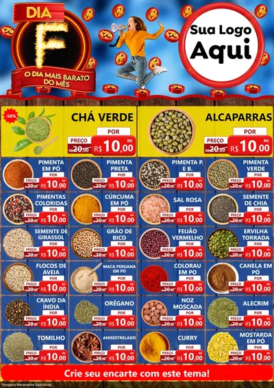 Modelo de Encarte para Encarte A4 Vertical com o tema Dia F - O Dia Mais Barato Do Mês para Produtos Naturais