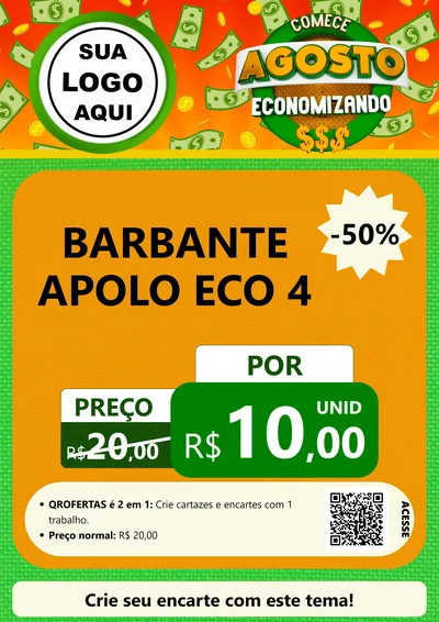 Modelo de Cartaz para Cartaz A4 Vertical com o tema Comece Agosto Economizando para Armarinho e Aviamentos