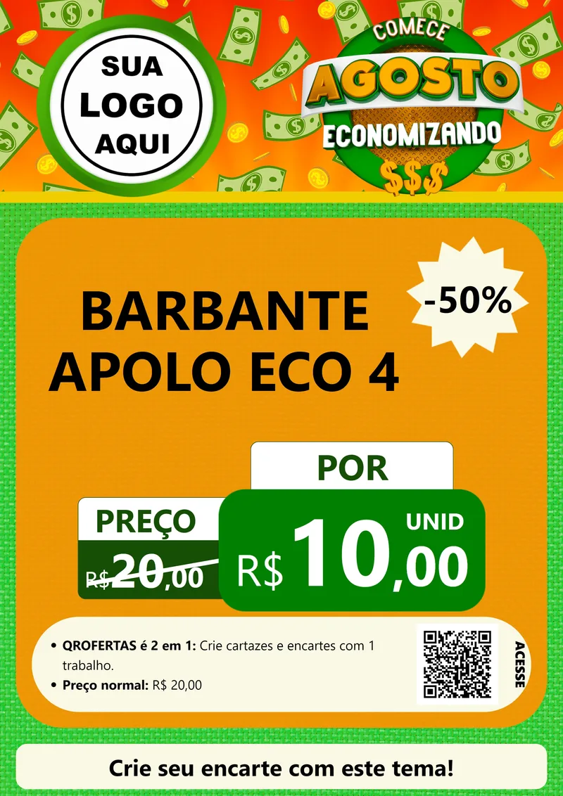 Modelo de Cartaz para Cartaz A4 Vertical com o tema Comece Agosto Economizando para Armarinho e Aviamentos
