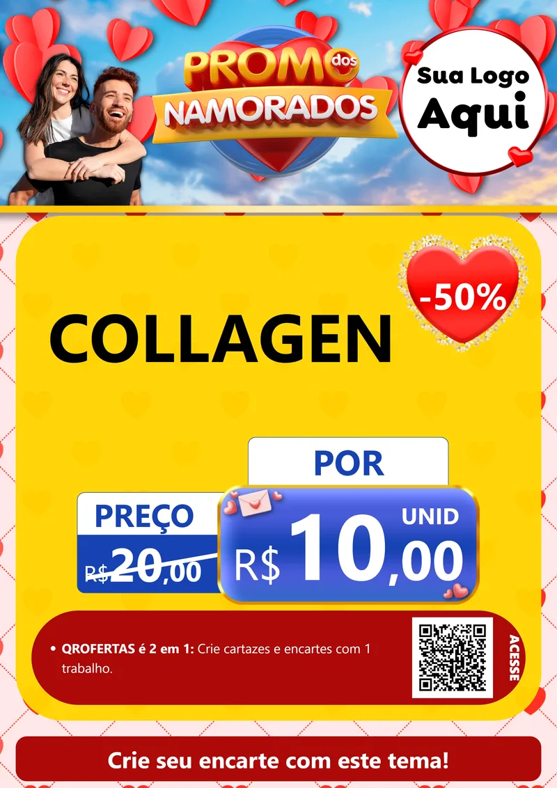 Modelo de Cartaz para Cartaz A4 Vertical com o tema Promo dos Namorados para Suplementos alimentares