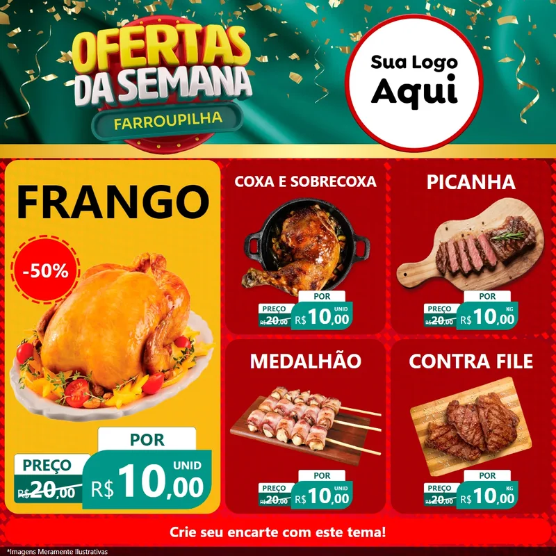Modelo de Rede Social para Feed Facebook com o tema Ofertas da Semana Farroupilha para Assados