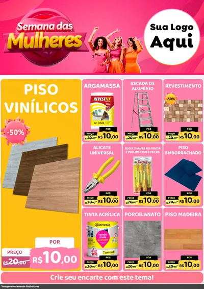 Modelo de Encarte para Encarte A4 Vertical com o tema Semana das Mulheres para Material para Construção