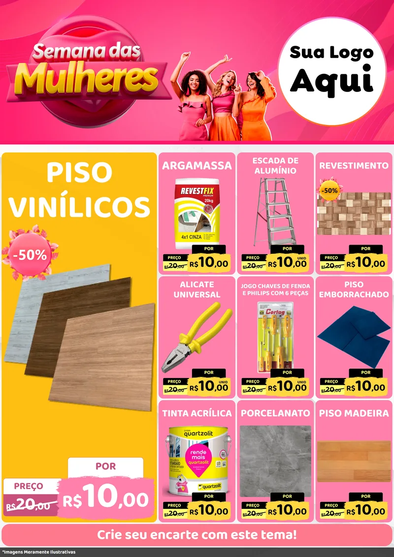 Modelo de Encarte para Encarte A4 Vertical com o tema Semana das Mulheres para Material para Construção