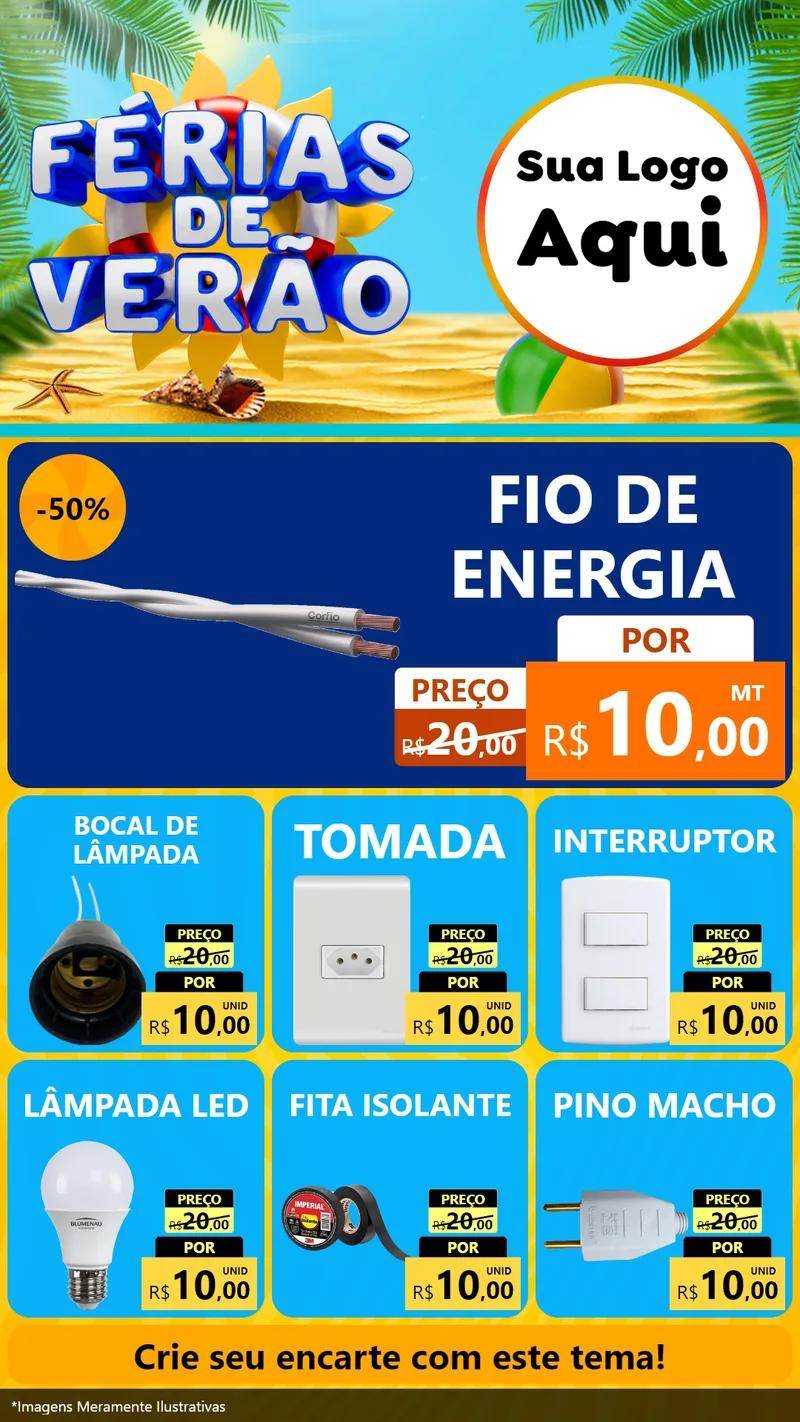 Modelo de Rede Social para Stories com o tema Férias de Verão para Materiais Elétricos