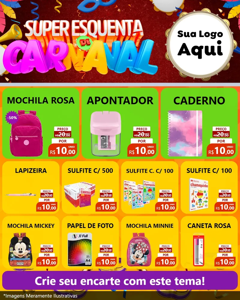 Modelo de Rede Social para Feed Instagram com o tema Super Esquenta de Carnaval para Papelaria