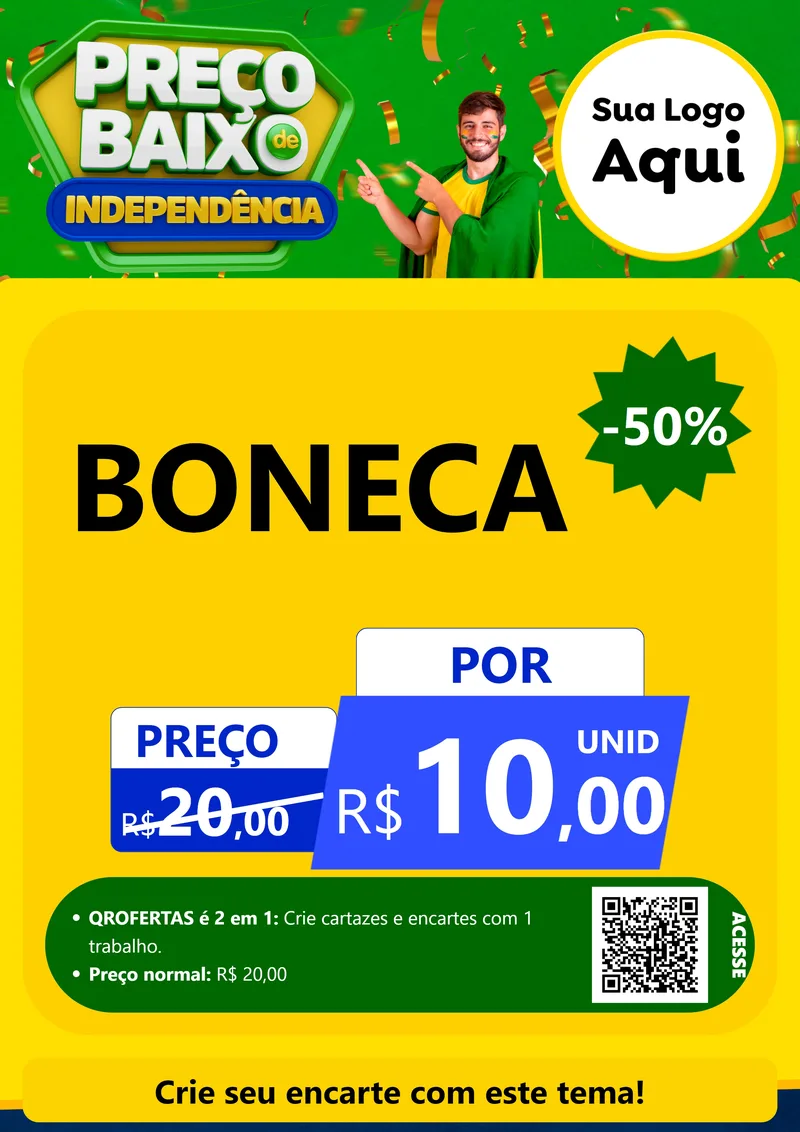 Modelo de Cartaz para Cartaz A4 Vertical com o tema Preço Baixo de Independência para Brinquedos