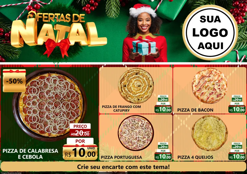 Modelo de Encarte para Encarte A4 Horizontal com o tema Ofertas de Natal para Pizzaria