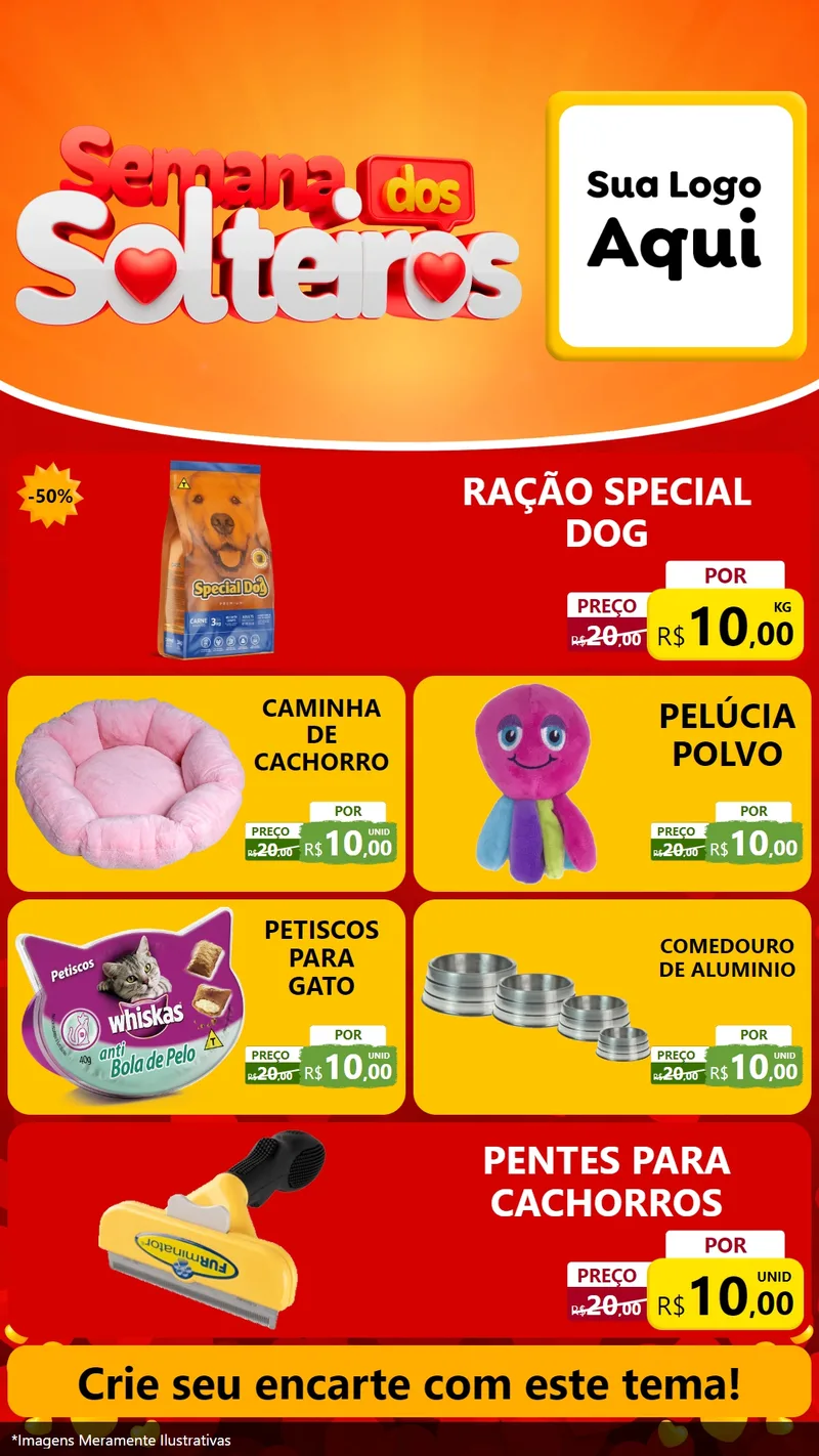 Modelo de TV para TV Vertical com o tema Semana dos Solteiros para Pet Shop