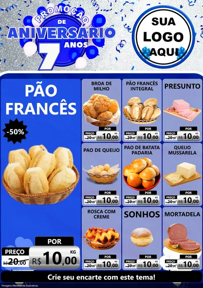 Modelo de Encarte para Encarte A4 Vertical com o tema Promoção de Aniversário - 7 Anos para Padaria