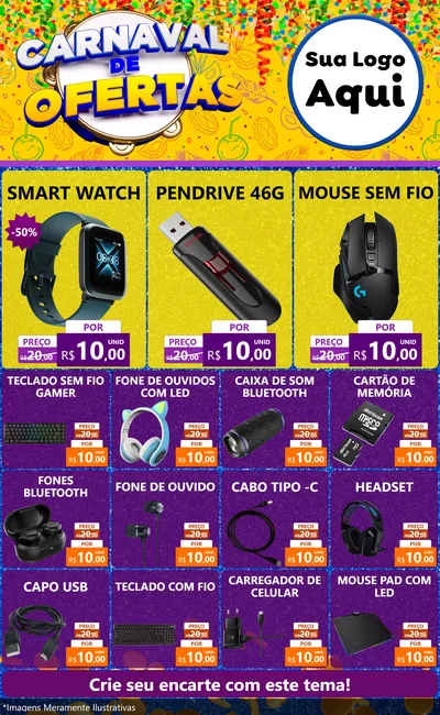 Modelo de Encarte para Encarte Grande com o tema Carnaval de Ofertas para Informática