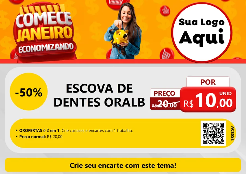 Modelo de Cartaz para Cartaz A4 Horizontal com o tema Comece Janeiro Economizando para Higiene Pessoal