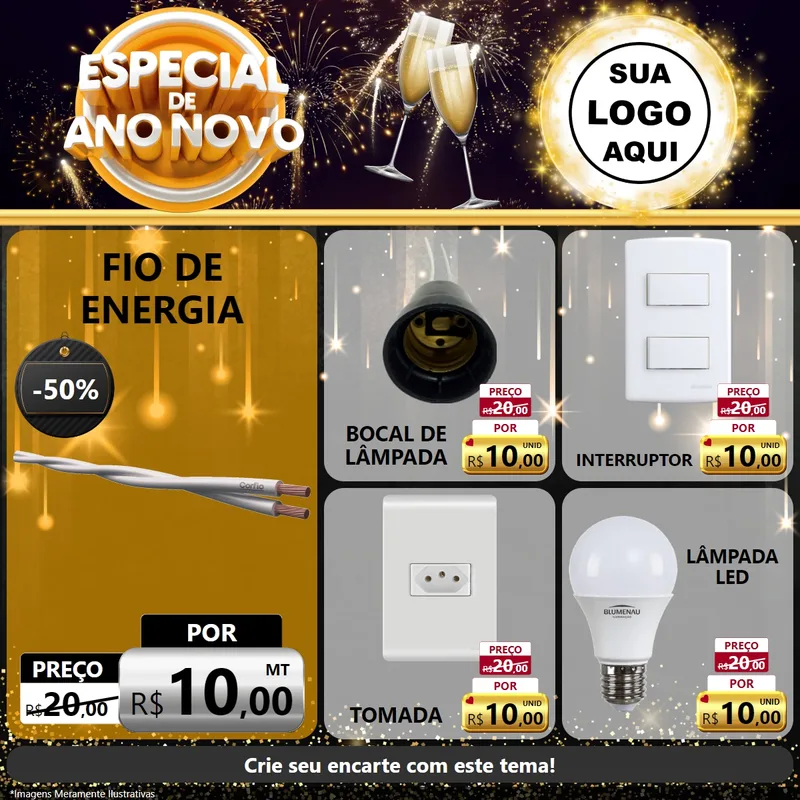 Modelo de Rede Social para Feed Facebook com o tema Especial de Ano Novo para Materiais Elétricos