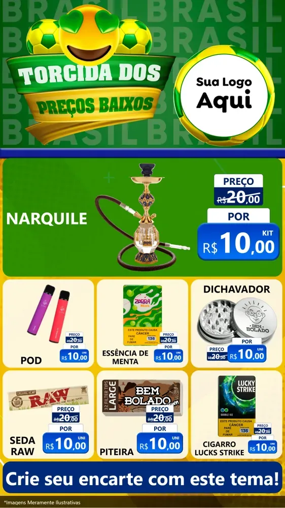 Modelo de Rede Social para Stories com o tema Torcida dos Preços Baixos - Copa para Tabacaria