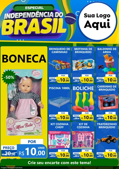 Modelo de Encarte para Encarte A4 Vertical com o tema Especial Independência do Brasil para Brinquedos