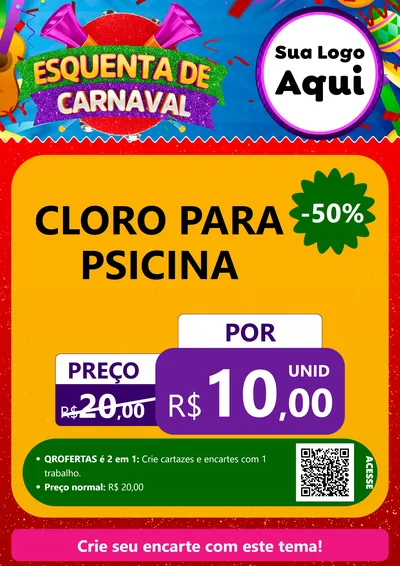 Modelo de Cartaz para Cartaz A4 Vertical com o tema Esquenta de Carnaval para Produtos para Piscina