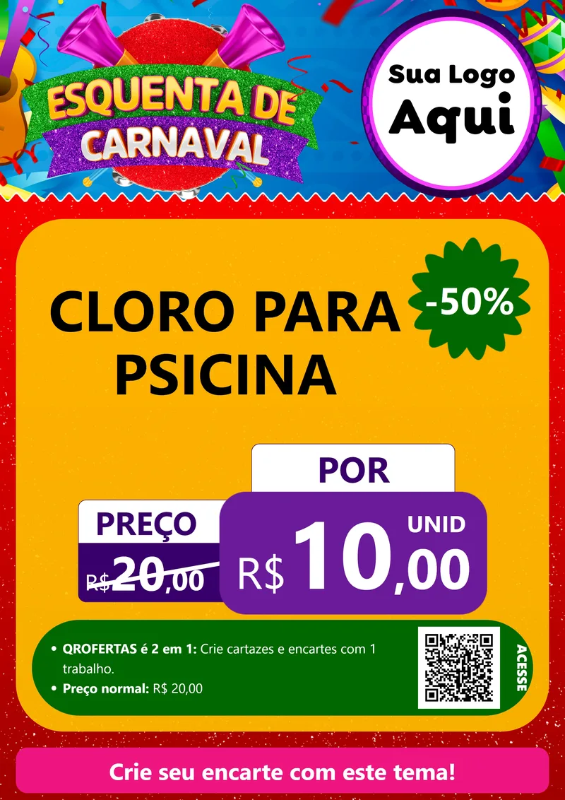 Modelo de Cartaz para Cartaz A4 Vertical com o tema Esquenta de Carnaval para Produtos para Piscina