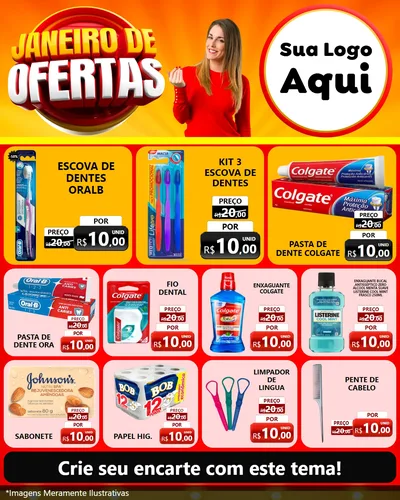 Modelo de Rede Social para Feed Instagram com o tema Janeiro de Ofertas para Higiene Pessoal