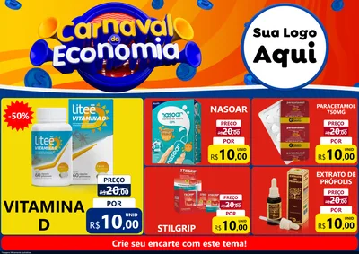 Modelo de Encarte para Encarte A4 Horizontal com o tema Carnaval da Economia para Farmácia