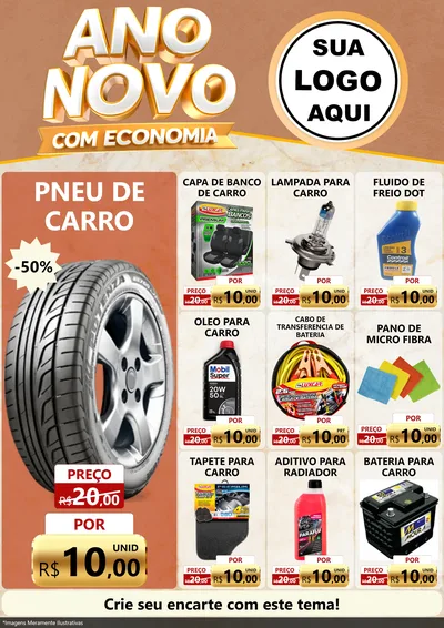 Modelo de Encarte para Encarte A4 Vertical com o tema Ano Novo Com Economia para Auto peças