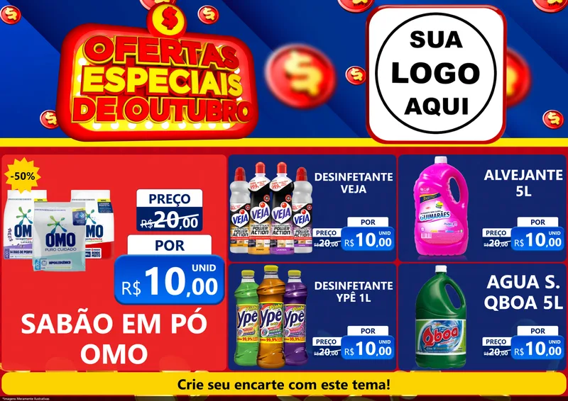 Modelo de Encarte para Encarte A4 Horizontal com o tema Ofertas Especiais de Outubro para Produtos de Limpeza