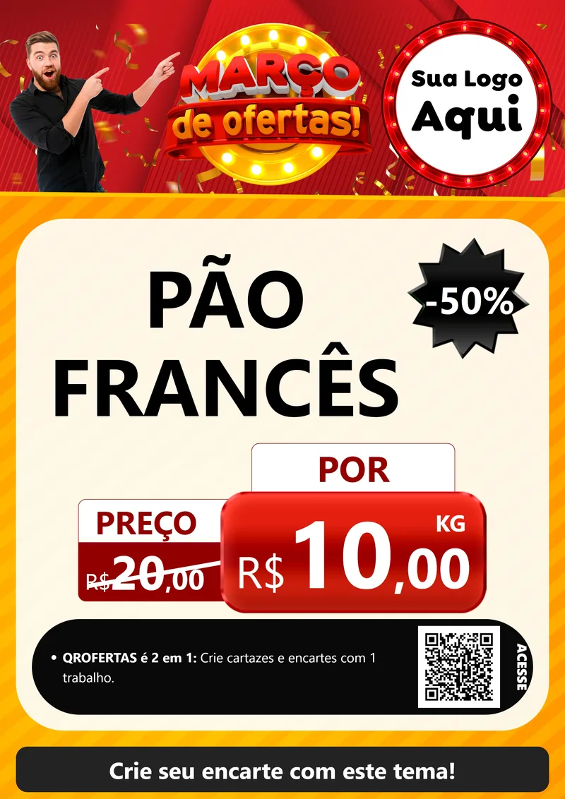 Modelo de Cartaz para Cartaz A4 Vertical com o tema Março de Ofertas! para Padaria