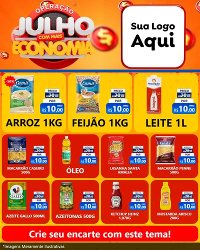 Modelo de Rede Social para Feed Instagram com o tema Operação Julho Com Mais Economia para Supermercado