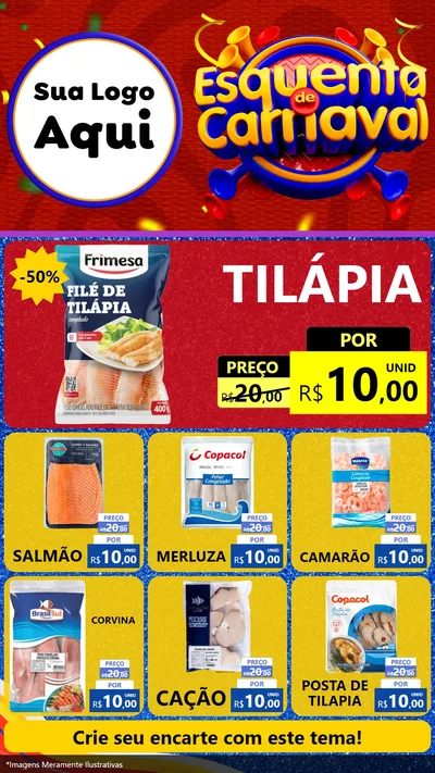 Modelo de Rede Social para Stories com o tema Esquenta de Carnaval para Peixaria