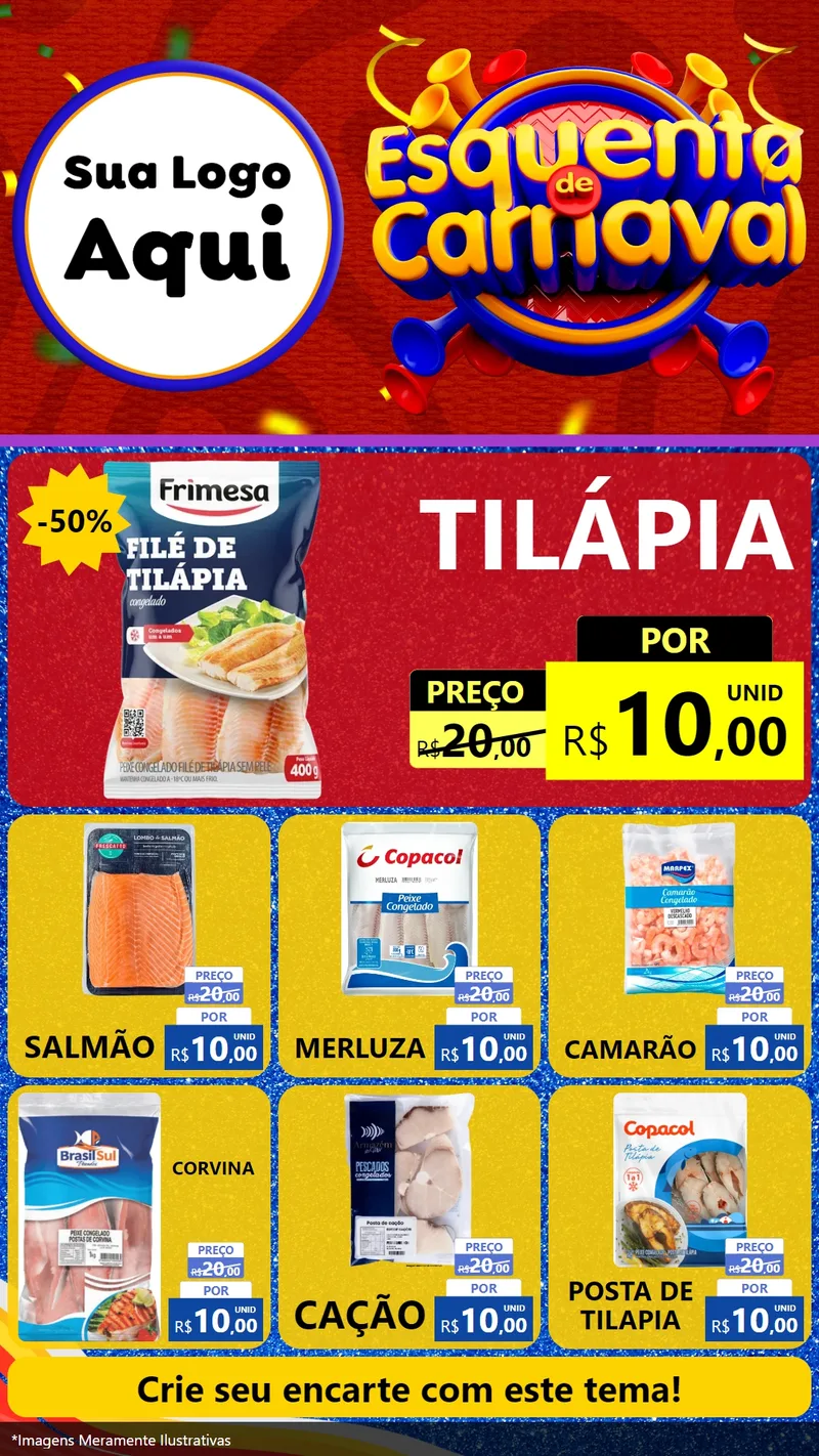 Modelo de Rede Social para Stories com o tema Esquenta de Carnaval para Peixaria