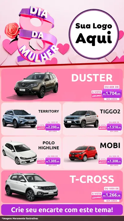 Modelo de TV para TV Vertical com o tema Dia da Mulher para Concessionaria de Carros