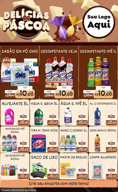 Modelo de Encarte para Encarte Grande com o tema Delícias de Páscoa para Produtos de Limpeza