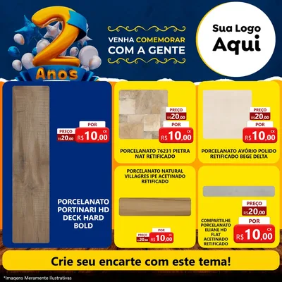 Modelo de Rede Social para Feed Facebook com o tema Aniversário de 2 anos para Pisos e revestimentos