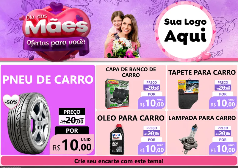 Modelo de Encarte para Encarte A4 Horizontal com o tema Dia das Mães Ofertas para Você! para Auto peças