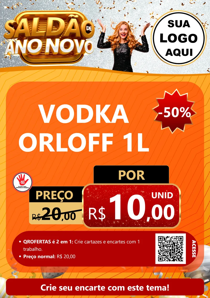 Modelo de Cartaz para Cartaz A4 Vertical com o tema Saldão de Ano Novo para Distribuidora de bebidas