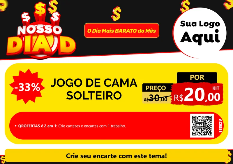 Modelo de Cartaz para Cartaz A4 Horizontal com o tema Nosso Dia D para Cama, Mesa e Banho